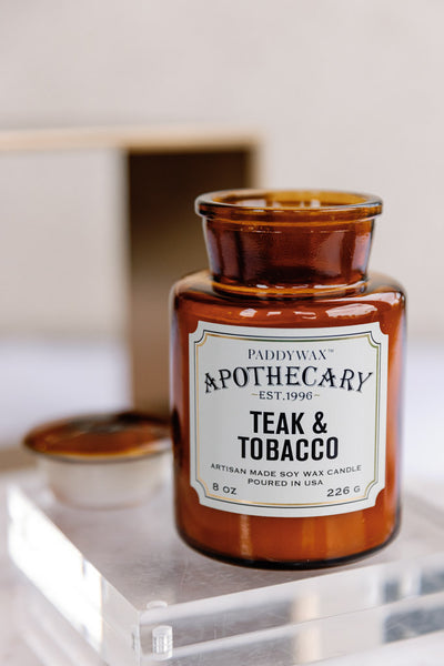 Apothecary Glass Candle, Teak & Tobacco