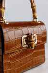 Selena Embossed Leather Hand Bag, Camel