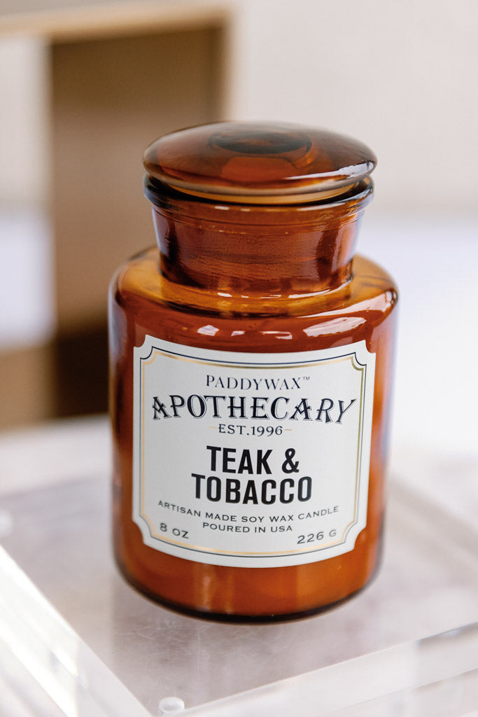 Apothecary Glass Candle, Teak & Tobacco