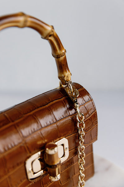 Selena Embossed Leather Hand Bag, Camel