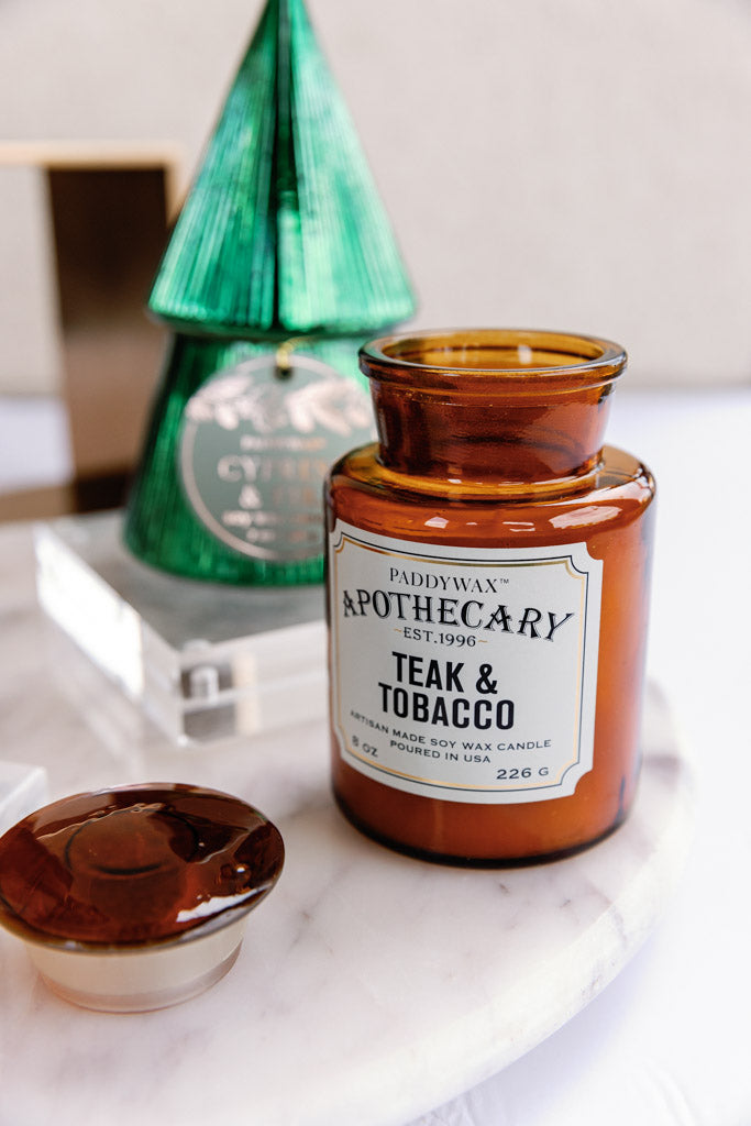 Apothecary Glass Candle, Teak & Tobacco