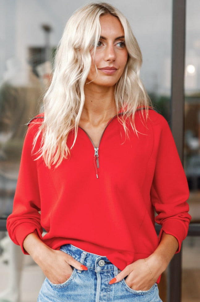 Spanx Air Essentials Half Zip Pullover, Red