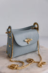 Nina Pebbled Leather Hand Bag, Dusty Blue