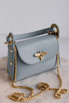 Nina Pebbled Leather Hand Bag, Dusty Blue