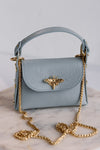 Nina Pebbled Leather Hand Bag, Dusty Blue