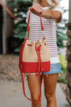 Sienna Woven Bucket Bag, Red