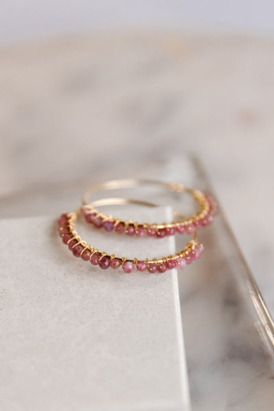 Twyla Pink Tourmaline Gold Hoops