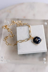 .Designer Pendant On Link Chain, Navy