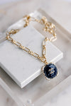 .Designer Pendant On Link Chain, Navy