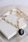 .Designer Pendant On Link Chain, Navy