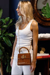 Selena Embossed Leather Hand Bag, Camel