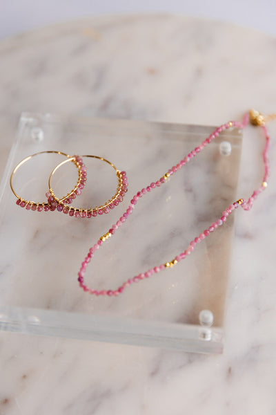 Twyla Pink Tourmaline Gold Hoops