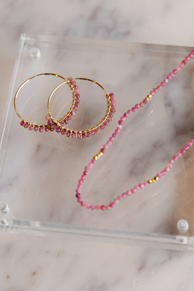 Twyla Pink Tourmaline Gold Hoops