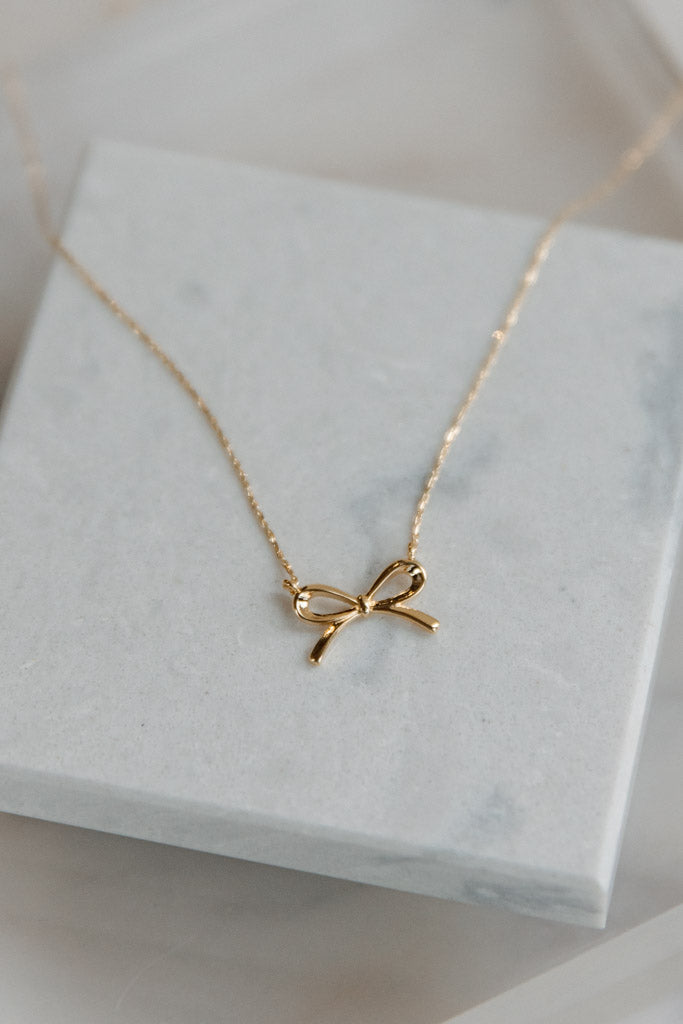 Gold Bow Necklace, 14.5"-16.5"