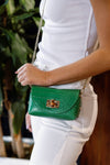 Cleo Embossed Leather Hand Bag, Kelly Green