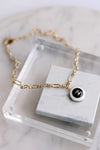 .Designer Pendant On Link Chain, Black/White