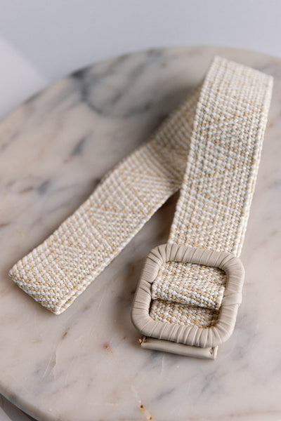 Woven Belt, Mixed Weave Natural & White