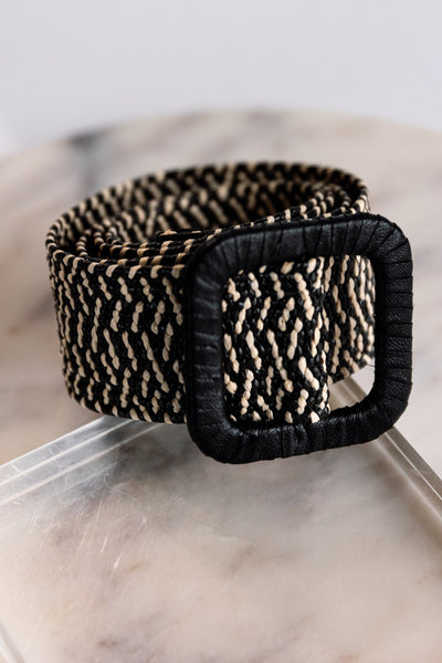 Woven Belt, Mixed Weave Black & Tan