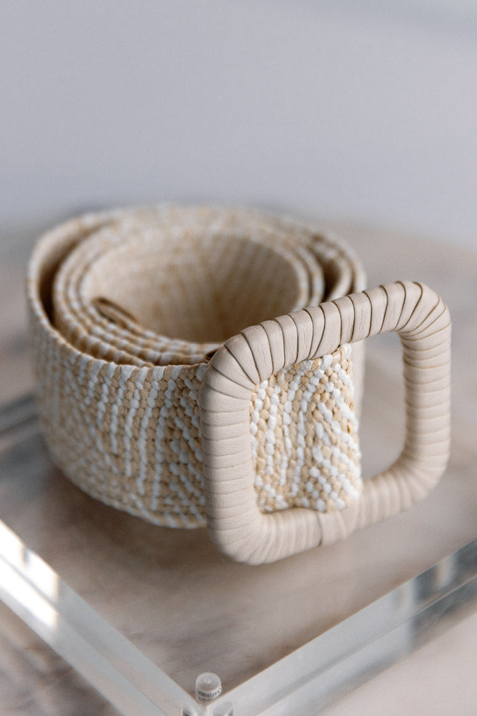 Woven Belt, Mixed Weave Natural & White