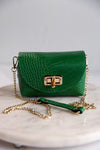 Cleo Embossed Leather Hand Bag, Kelly Green