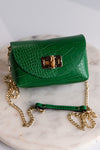 Cleo Embossed Leather Hand Bag, Kelly Green