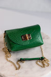 Cleo Embossed Leather Hand Bag, Kelly Green