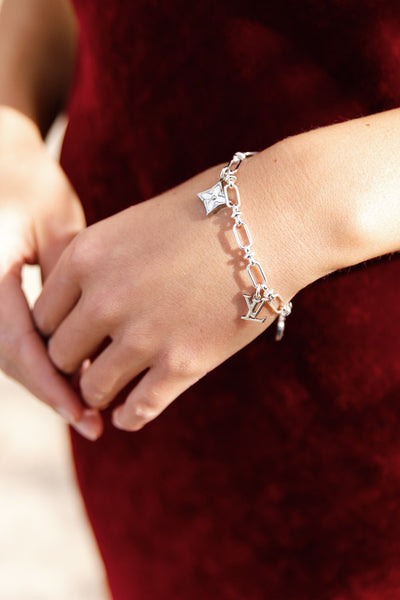 Designer Silver Triple Charm Bracelet