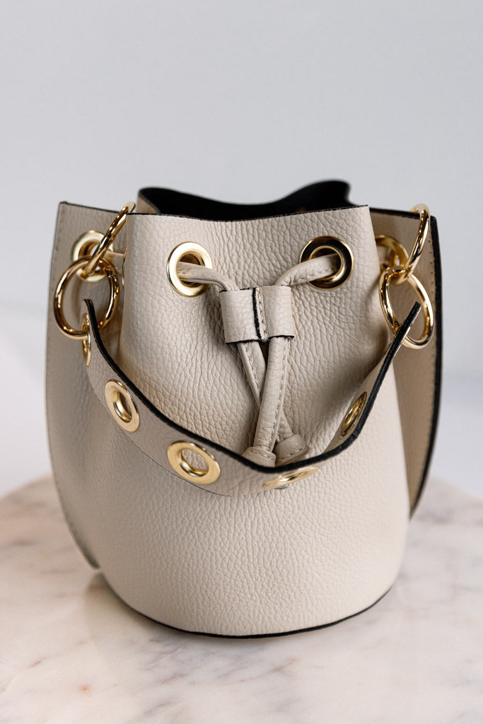 Etta Leather Bucket Bag, Almond