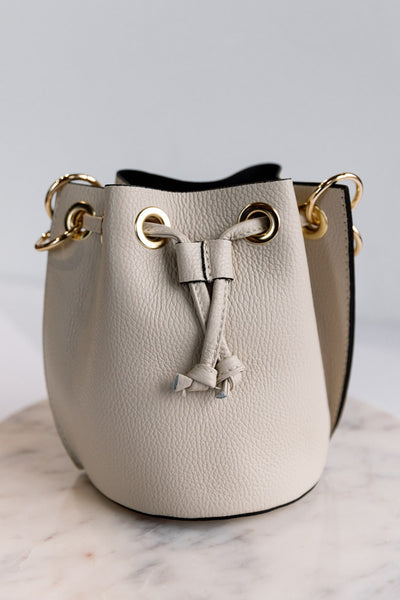 Etta Leather Bucket Bag, Almond