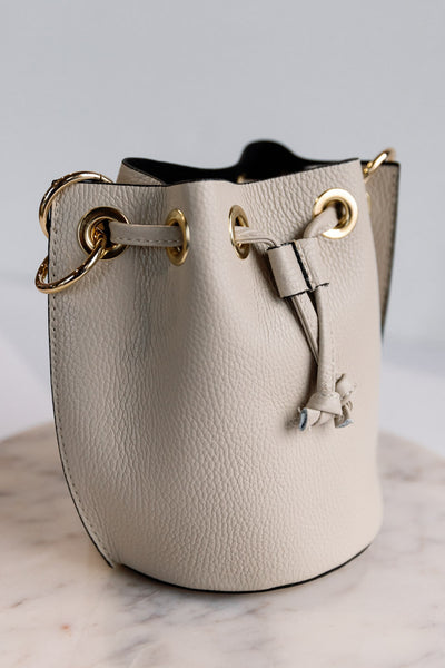 Etta Leather Bucket Bag, Almond