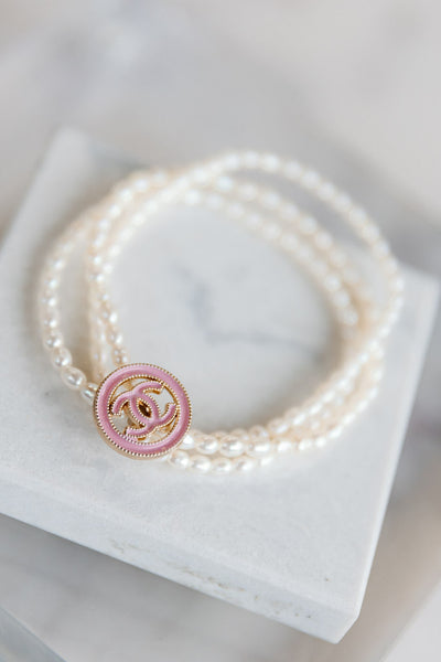 Designer Vintage Charm Pearl Bracelet, Pink