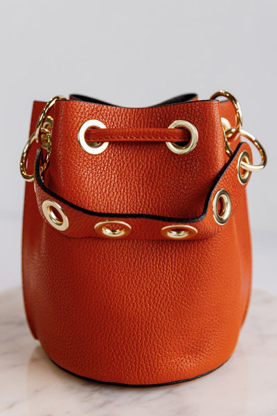 Etta Leather Bucket Bag, Orange