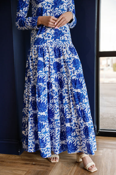 PRE-ORDER APRIL Kiara Maxi Dress, Blue Combo