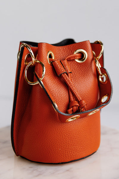 Etta Leather Bucket Bag, Orange