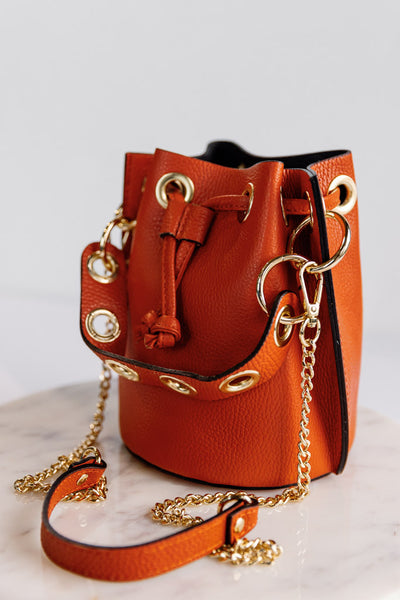 Etta Leather Bucket Bag, Orange