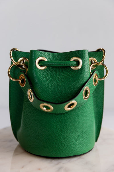 Etta Leather Bucket Bag, Kelly Green