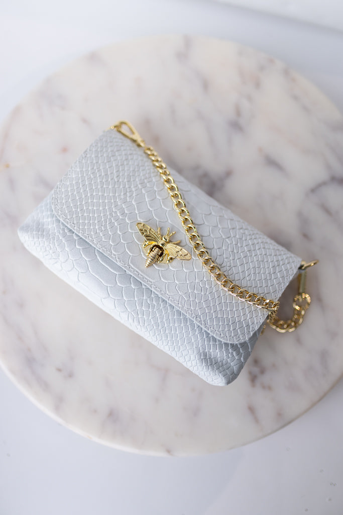 Camille Embossed Leather Crossbody/Clutch, White