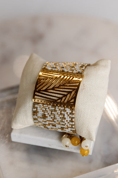 .Palma Beaded Bracelet, Gold/White