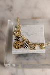 .Designer Charm Necklace, Black/White/Gold