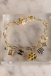 .Designer Charm Necklace, Black/White/Gold