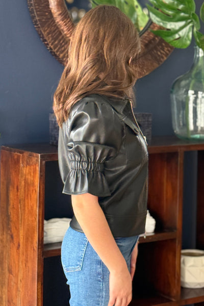 Paisley Faux Leather Jacket (SIZE UP), Black