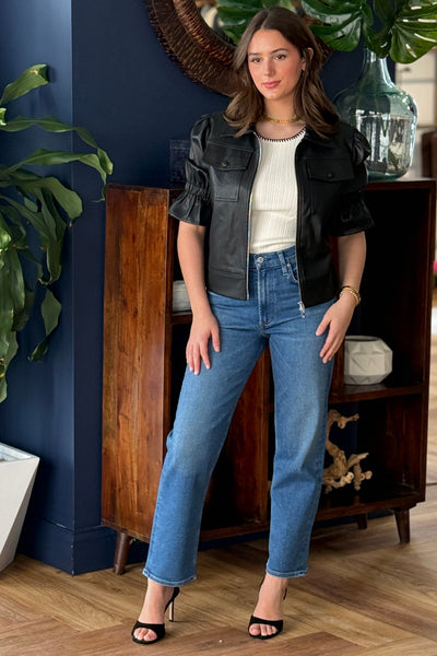 Paisley Faux Leather Jacket (SIZE UP), Black