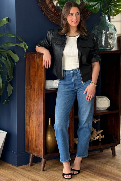 Paisley Faux Leather Jacket (SIZE UP), Black