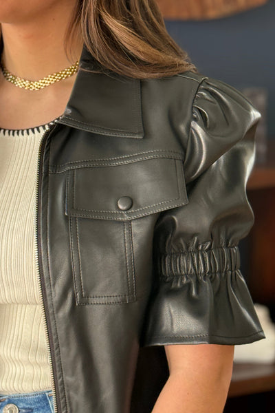 Paisley Faux Leather Jacket (SIZE UP), Black