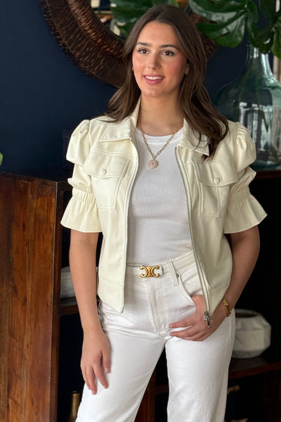 .Paisley Faux Leather Jacket (SIZE UP), Ivory