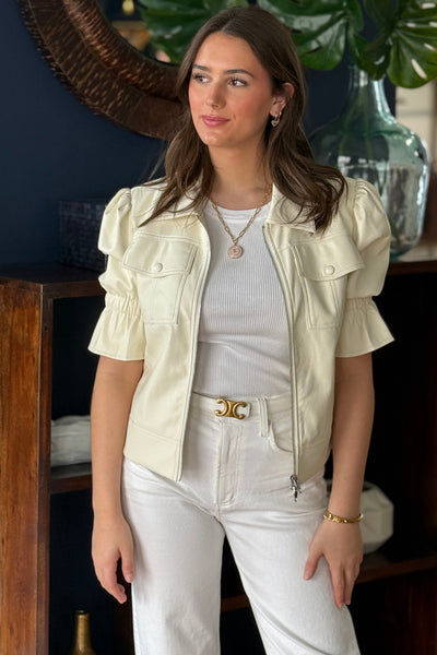 .Paisley Faux Leather Jacket (SIZE UP), Ivory