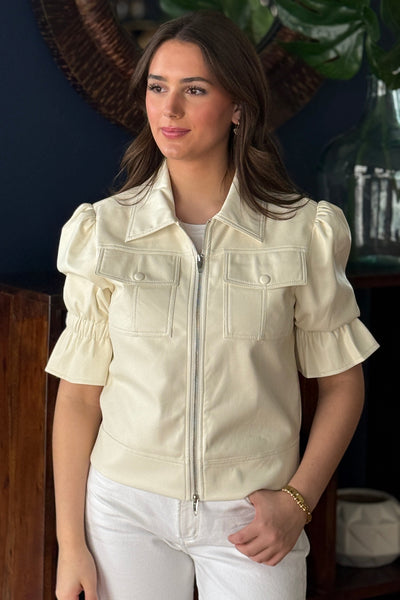 .Paisley Faux Leather Jacket (SIZE UP), Ivory