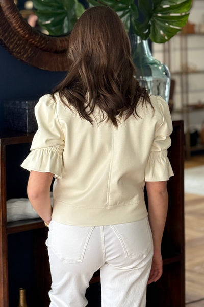 .Paisley Faux Leather Jacket (SIZE UP), Ivory