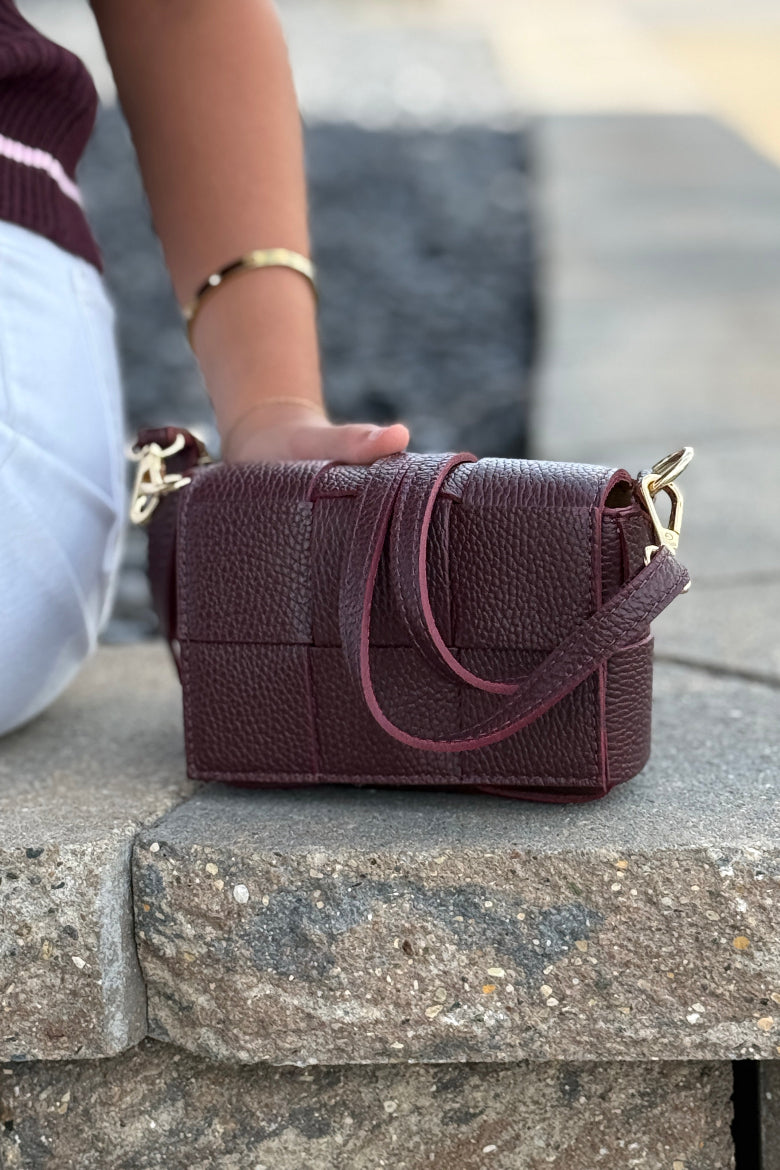 Maddie Woven Leather Handbag, Burgundy - RUST & Co.