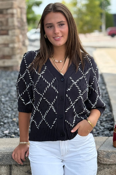 Karlie Short Sleeve Button Down Sweater